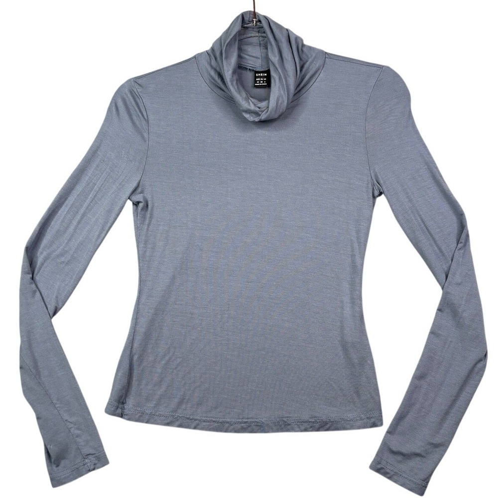 SHEIN Gray Long Sleeve Turtleneck Top Size Medium‎ Lightweight Stretch